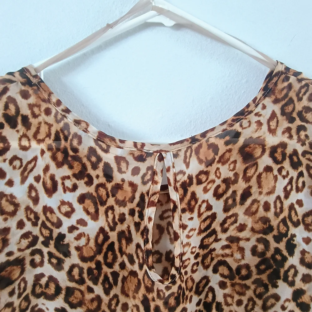 Absolute Angel Leopard Print Chiffon Blouse Sheer Overlay Top Trendy M - Picture 6 of 6